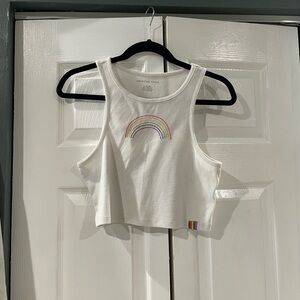 American Eagle Outfitters White Crop Top with Rainbow Embroidery